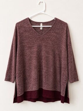 Cato Maroon Layered V-Neck Knit Top